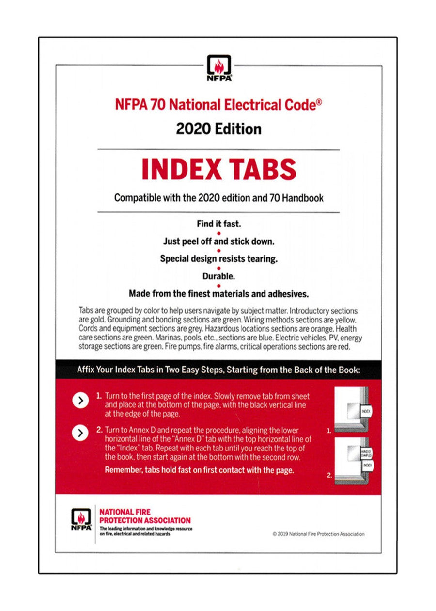 70 2020 NEC (National Electrical Code) or Handbook Self-Adhesive Index Tab — Paperback (Brand New)
